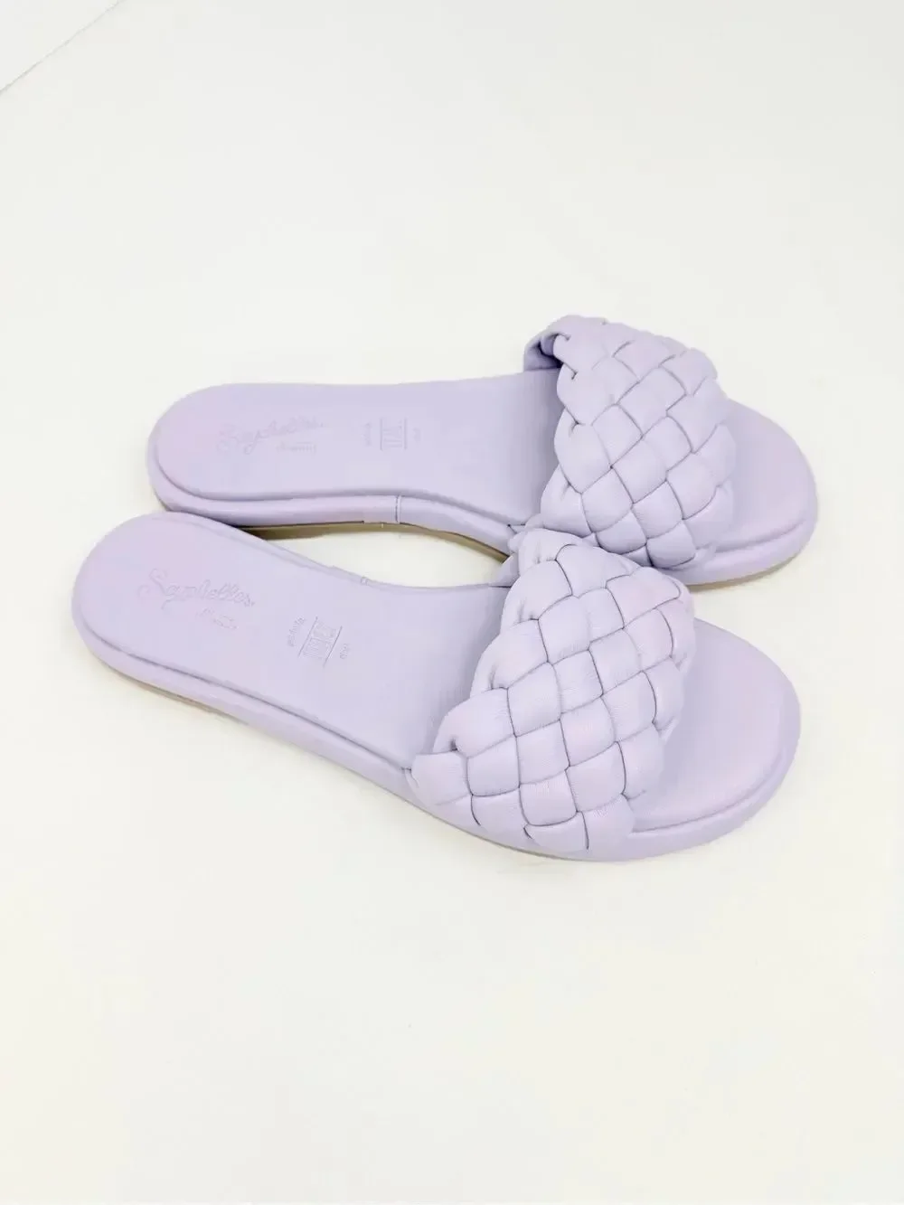 Seychelles BELLISSIMA Lavender Purple Puffy Woven Leather Padded Slide Sandals